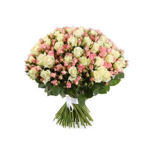 Купить на заказ Букет из 101 белой розы (микс) с доставкой в Семее